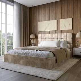 Двоспальне дерев'яне ліжко з м'яким узголів'ям і підйомним механізмом LION Піксі Silk 103 (Кремовий) 160х200 см (LION-044272)