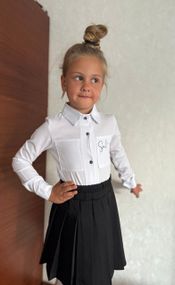 Детская школьная блуза рубашка на девочку с длинными рукавами цвет белый размер 122, SBR215