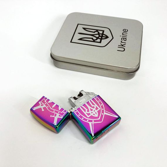 Дугова електроімпульсна запальничка USB Україна металева коробка HL-446. Колір: хамелеон | Зображення 6