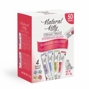 Рідкі ласощі для котів Natural Kitty Creamy Treat Fish Mega Pack, асорті смаків, 50 шт х 12 гр
