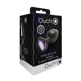 Анальна пробка - Ouch! Metal Butt Plug Medium Gunmetal/Amethyst Purple Sex Aura