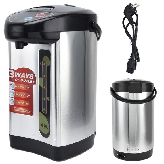 Электрический термопот с ручной помпой на 4,8 л, 750 Вт, Thermo Pot 7904, Серый / Термос-термопот с подогревом