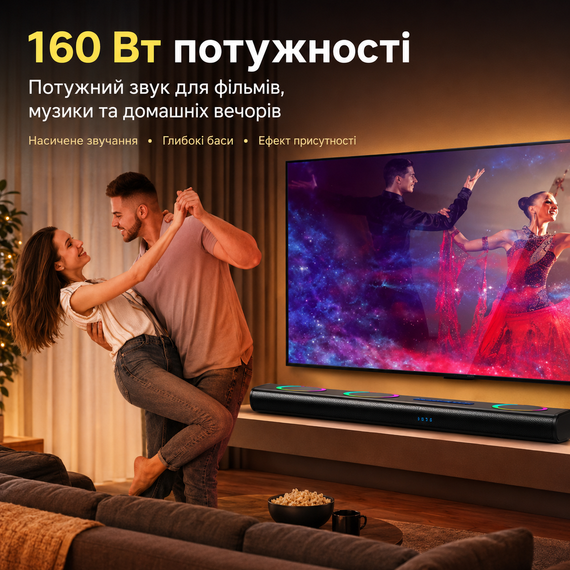 Саундбар Newsmy G68 160 Вт для телевизора с Bluetooth, HDMI, Dolby Digital, сабвуфером и поддержкой микрофона | Зображення 3