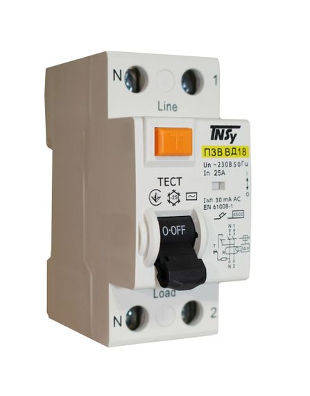 Вимикач диференційний ПЗВ ВД-18 2Р 25А 30мА тип АС електромеханічний Ny95506279
