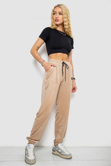 Спортивные штаны женские велюровые на флисе  -уценка, цвет бежевый, 238R58647-1-U-5 | Зображення 1