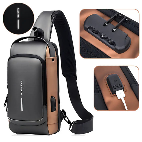 Компактна нагрудна сумка через плече Backpack з протиприпасованим кодовим замком, рюкзак з USB, водовідштовхувальний | Зображення 2