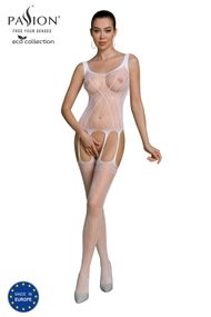Бодістокінг Passion ECO BS007 white, з доступом, силуетний малюнок, імітація підв’язок, S/M/L
