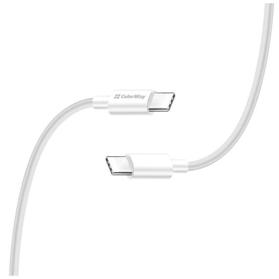 Дата кабель USB-C to USB-C 1.0m 5A 100W white ColorWay (CW-CBPDCC058-WT) | Зображення 1