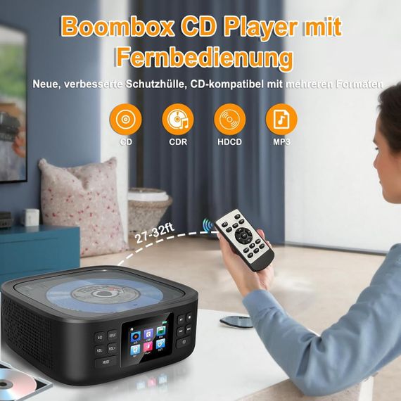 CD-плеєр портативний, програвач компакт-дисків з Bluetooth FM-радіо, стереодинаміками, пультом з акумулятором 3000 мАгод | Зображення 1