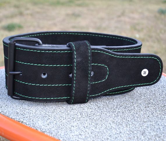 Пояс для важкої атлетики MadMax MFB-301 Suede Single Prong шкіряний Black/Green L | Зображення 3