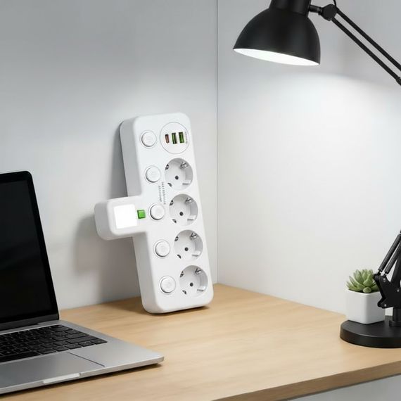 Мережевий фільтр-розгалужувач 2500W, 4х220V, 2xUSB, 1хType-C, 8625UL, Білий/Настінний трійник із підсвіткою | Зображення 8