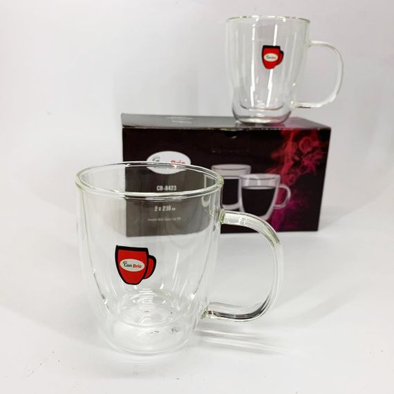 Набір скляних чашок з подвійними стінками Con Brio CB-8423-2, 2шт, 230мл, Прозорі чашки | Зображення 1