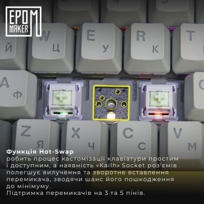 Клавиатура Epomaker Shadow-X 70 Wisteria Linear Switch Hot-Swap LCD Screen RGB Wireless/Bluetooth/USB UA White (SHX-W-WL) | Зображення 1