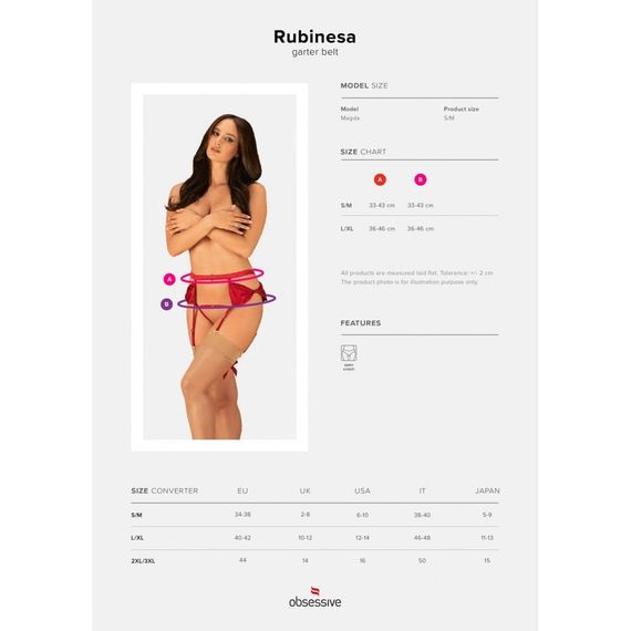 Сексуальний пояс для панчіх + стрінги S/M Rubines Obsessive червоний | Зображення 4