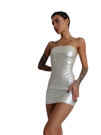 Мінісукня D&A, XS-S, white, nylon-lycra відкриті плечі з блискавкою на всю довжину | Зображення 1