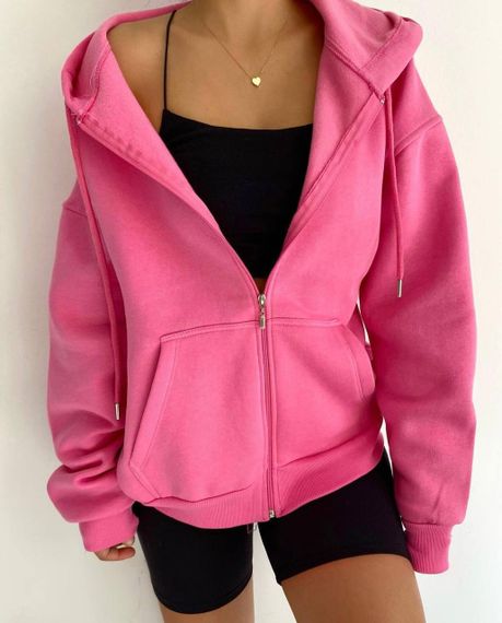 Женское зип-худи оверсайз на молнии теплое на флисе с капюшоном размер 42/46 цвет розовый GF052