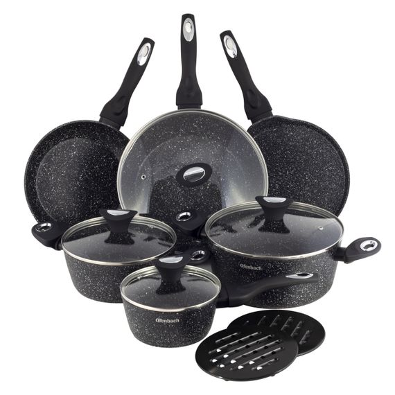 Набор посуды Black Marble из 12 предметов с подставками