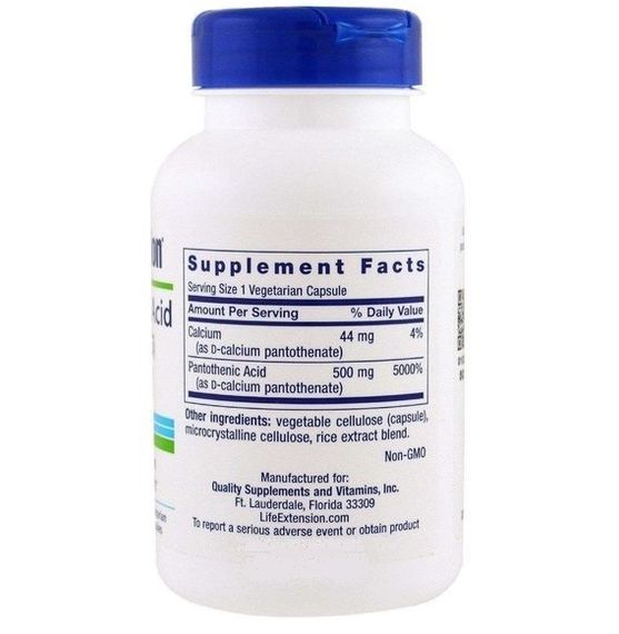 Пантотенова кислота Life Extension Pantothenic Acid (Vitamin B-5) 500 mg 100 Veg Caps | Зображення 1