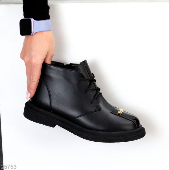 Дизайнерські чорні шкіряні зимові черевики з глянсовою вставкою | Зображення 2