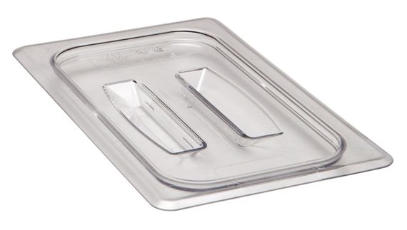 Крышка плоская с ручкой из прозрачного поликарбоната для гастроемкости Cambro, GN 1/4 (265х162 мм)