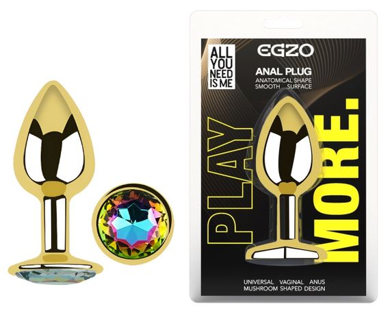 Анальна пробка з кристалом EGZO - Gold Round Plug Rainbow size S Sex Aura
