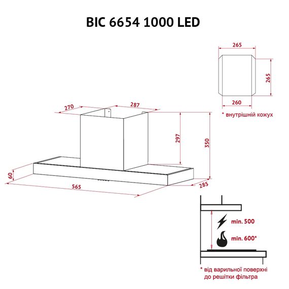Витяжка кухонна Perfelli BIC 6654 I 1000 LED | Зображення 9
