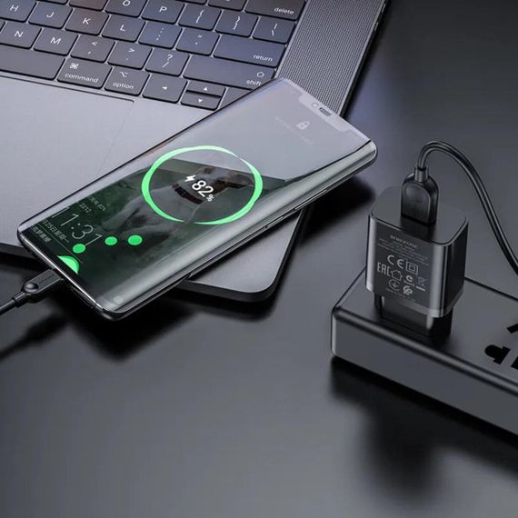 Мережевий зарядний пристрій BOROFONE BA68A Glacier single port charger set(Type-C) Black | Зображення 1
