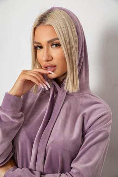 Спортивный костюм женский велюровый свободного кроя, цвет пудровый, 241R2001-20 | Зображення 5