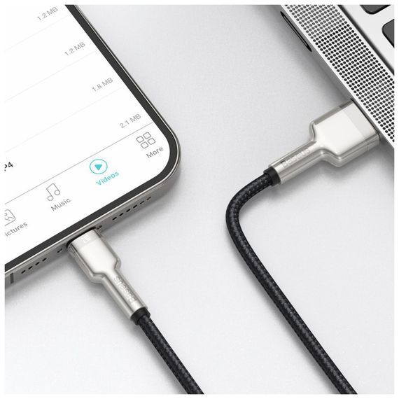 Дата кабель USB 2.0 AM to Lightning 2.0m 2.4A metal black Baseus (CALJK-B01) | Зображення 5