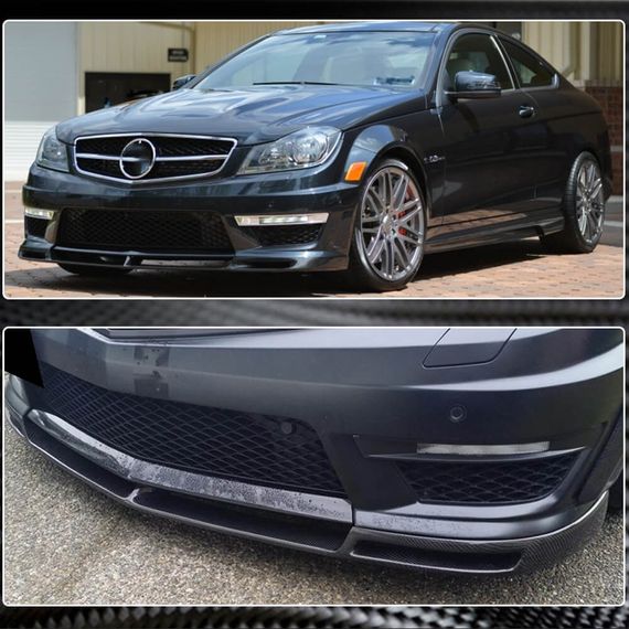 Накладка на передній бампер Lip V1 (для AMG 2012-2014, Карбон) для Mercedes C-class W204 рр | Зображення 3