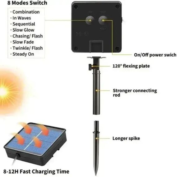Уличная гирлянда с солнечной панелью / Светодиодные гирлянды с RGB подсветкой 10м 100LED (SFK-15) | Зображення 4