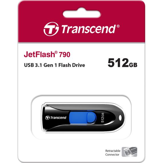 USB флеш накопичувач Transcend 512GB JetFlash 790 Black USB 3.1 (TS512GJF790K) | Зображення 3