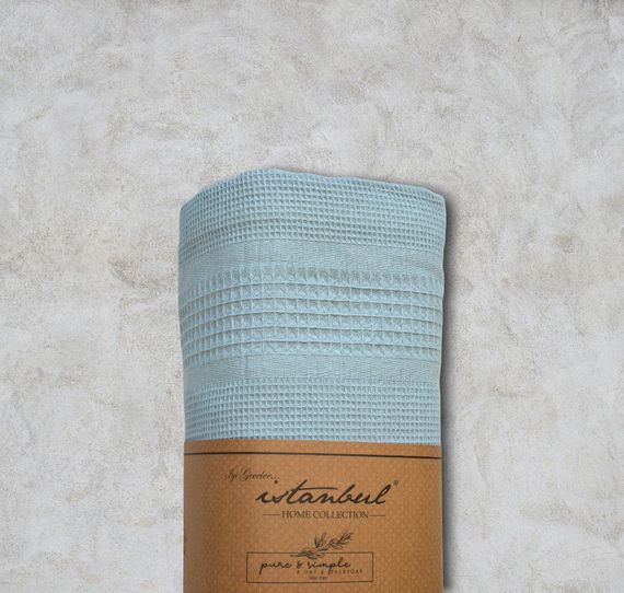 Вафельная Простынь-покрывало Istanbul 210×230 см. Aqua Marine | Зображення 1