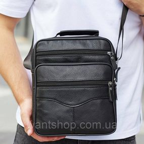 Мужская сумка-барсетка кожаная с ручкой через плечо черная Bexhill TM-58492
