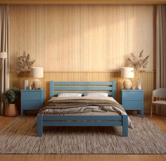 Двоспальне дерев'яне ліжко Mebigrand Прем'єра Сіро-синій (S7010R90B) 160х200 см (MBG-2952)