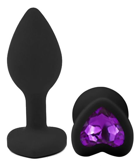 Анальная пробка EGZO Black Heart Plug S с фиолетовым кристаллом, медицинский силикон Sex Aura | Зображення 1