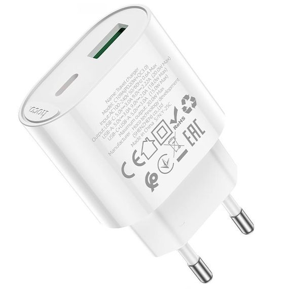 СЗУ Hoco C109A Fighter PD20W+QC3.0 (1USB-A/1C) White | Зображення 5