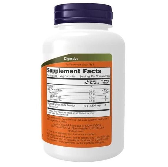Клетчатка NOW Foods Psyllium Husk Cap 500 mg 200 Caps | Зображення 1