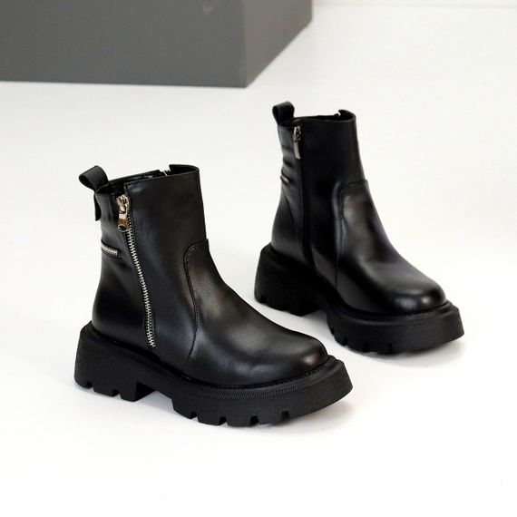 Модные черные зимние ботинки берцы на молнии натуральная кожа | Зображення 4