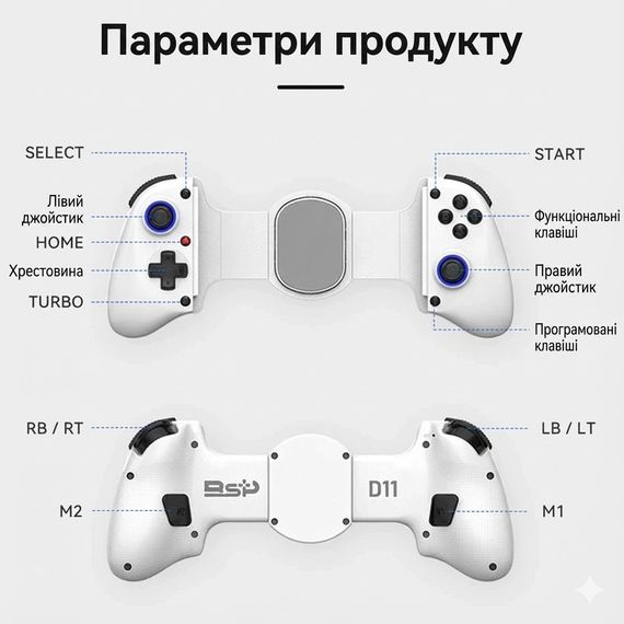Раздвижной беспроводной геймпад BSP-D11 для смартфона/планшета, iOS/Android/PC/Switch | Зображення 4