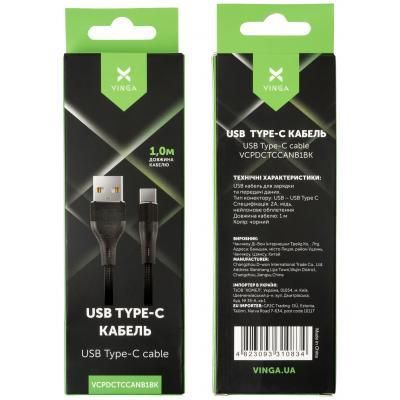 Дата кабель USB 2.0 AM to Type-C 1.0m cylindric nylon back Vinga (VCPDCTCCANB1BK) | Зображення 3