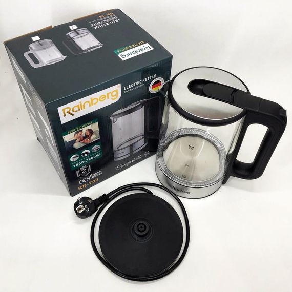 Електрочайник з підсвічуванням для кип'ятіння Rainberg, Скляний електричний чайник стильний IG-42 | Зображення 2