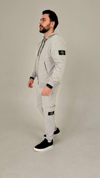 Спортивний костюм Stone Island з худі на молнії сірий | Зображення 4