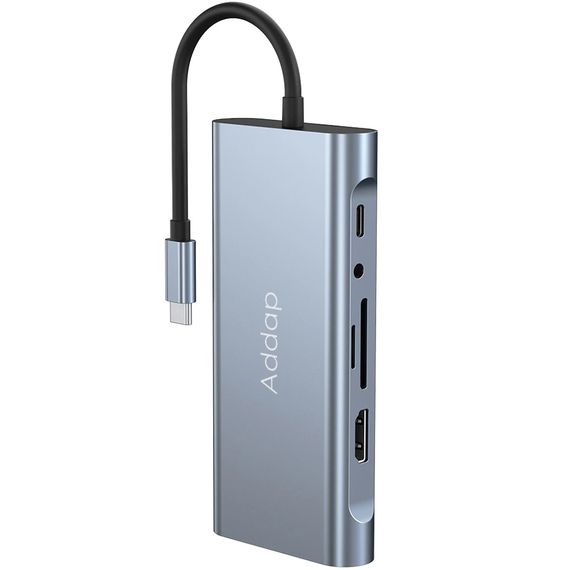 11в1 Type-C хаб для ноутбука Addap MH-13, многофункциональный разветвитель: 4 x USB 3.0 + Type-C + HDMI + VGA + Ethernet + SD + MicroSD + 3.5mm | Зображення 3