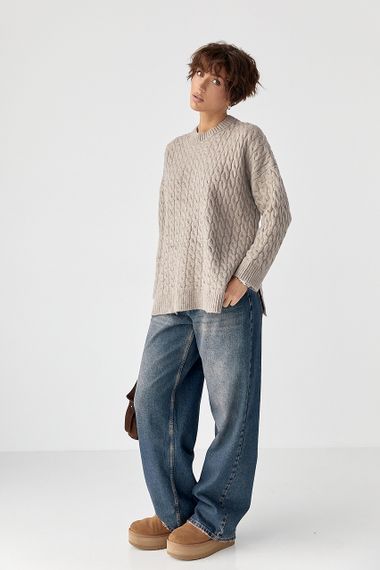 В'язана туніка з косичками - кавовий цвет, ONE SIZE (є розміри) | Зображення 2