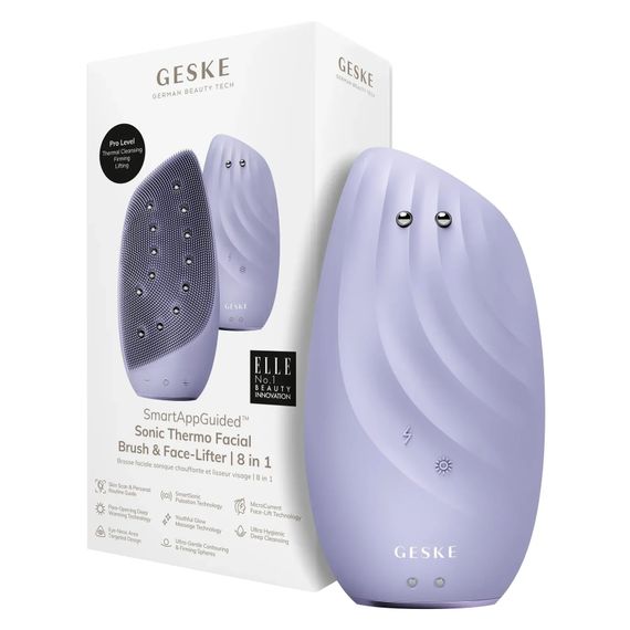 Очистительная щетка для лица GESKE Sonic Thermo Facial Brush&Face-Lifter 8в1 white, Фиолетовый