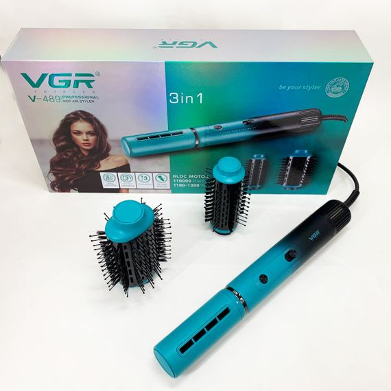 Електрична фен-щітка VGR V-489 стайлер для укладання волосся 1300 Вт. Колір: синій | Зображення 7