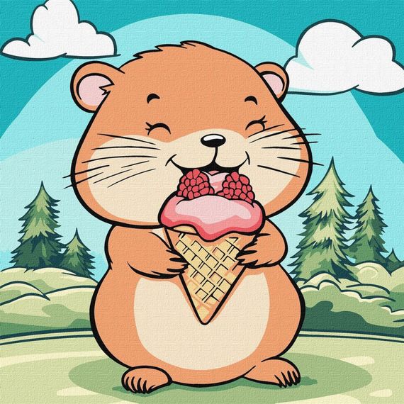 Картина по номерам "Лето. Хомячок с мороженым" ©art_selena_ua KHO1256, 25х25 см