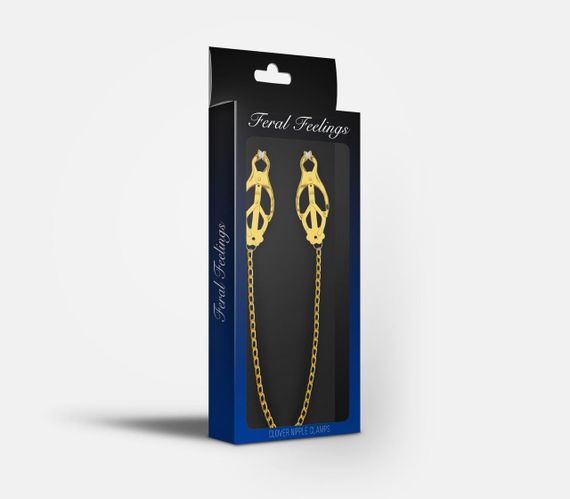 Зажимы для сосков с цепочкой Feral Feelings – Clover nipple clamps, золото/белый sexstyle | Зображення 1