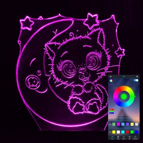 Акриловый светильник-ночник управление с телефона Кися на месяце tty-n001548